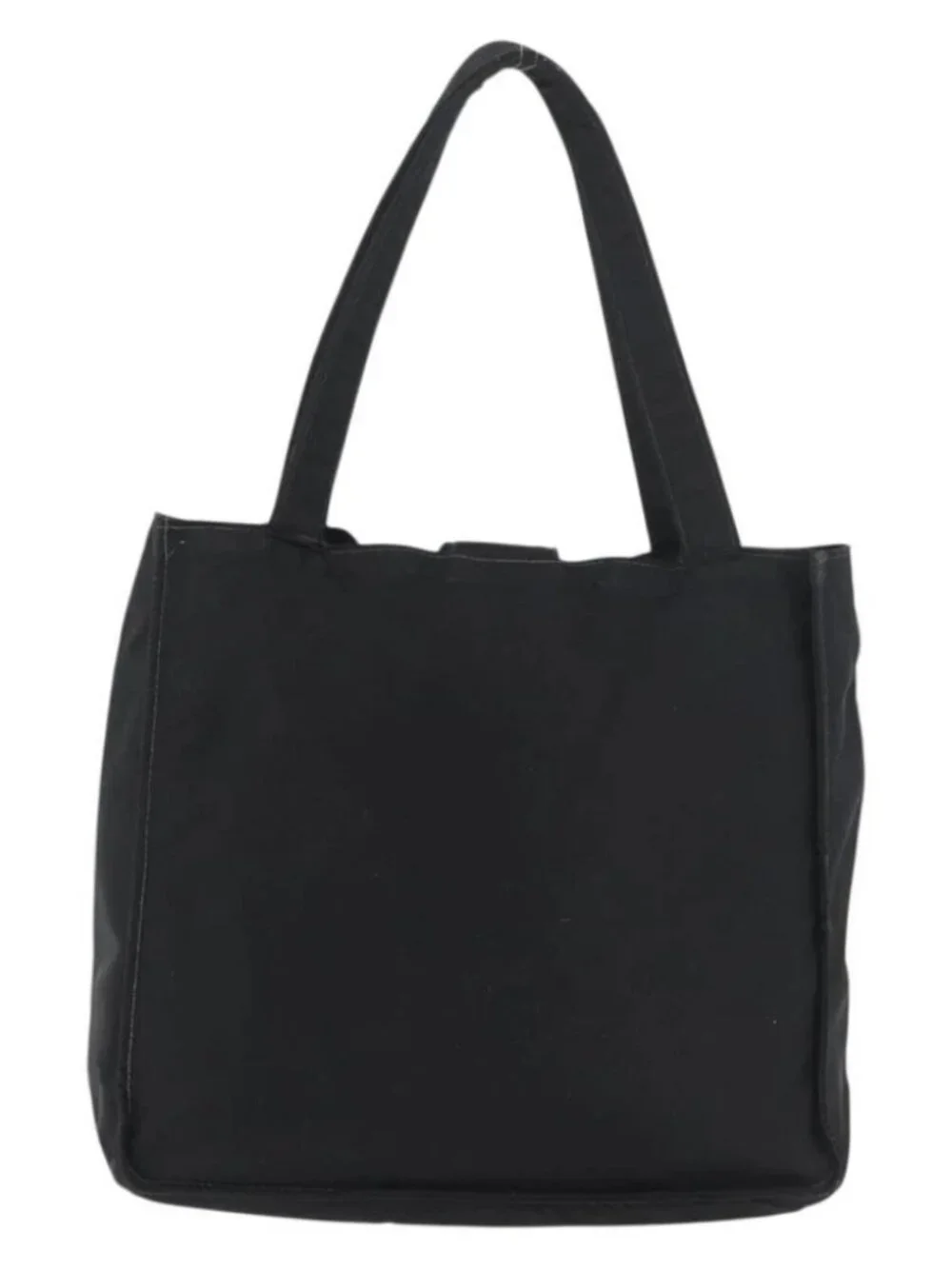 CHANEL Hand Bag Nylon Black Silver CC Auth 176247